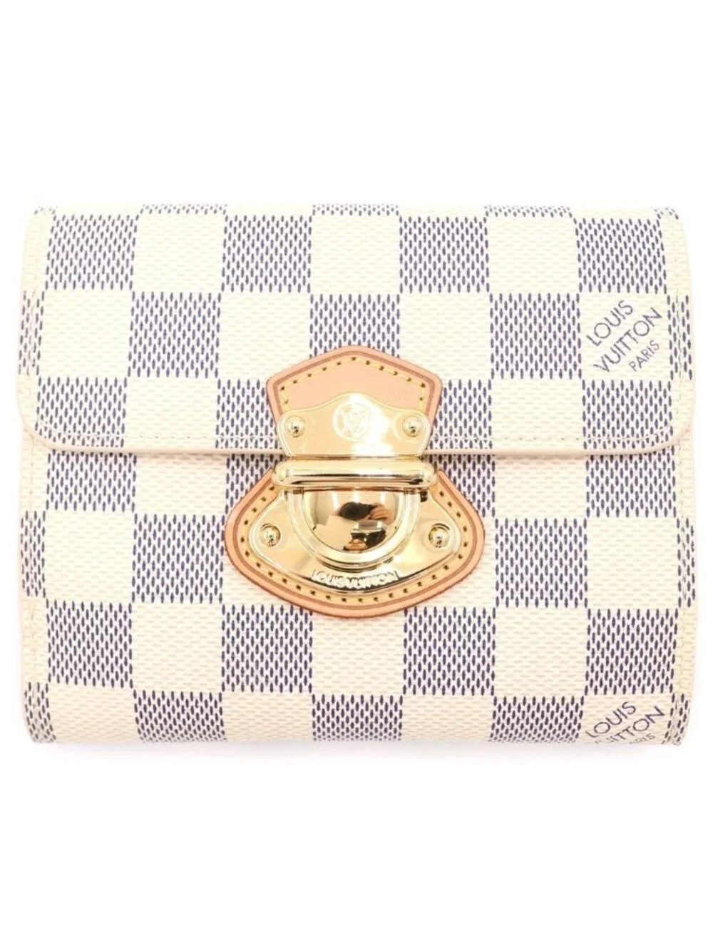 Louis Vuitton Damier Azur Portefeuille Joy Leather Trifold Wallet Compact White